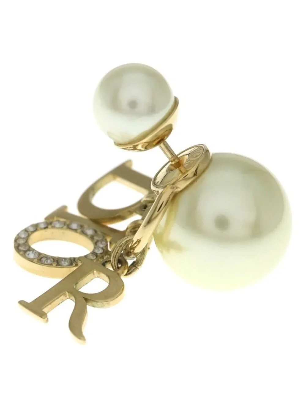 Dior Tribales Tribal Earrings Logo Pearl Rhinestone White Gold